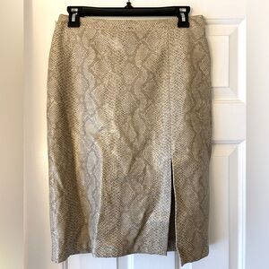 Knee Length Pleather Snakeskin Skirt with Slit